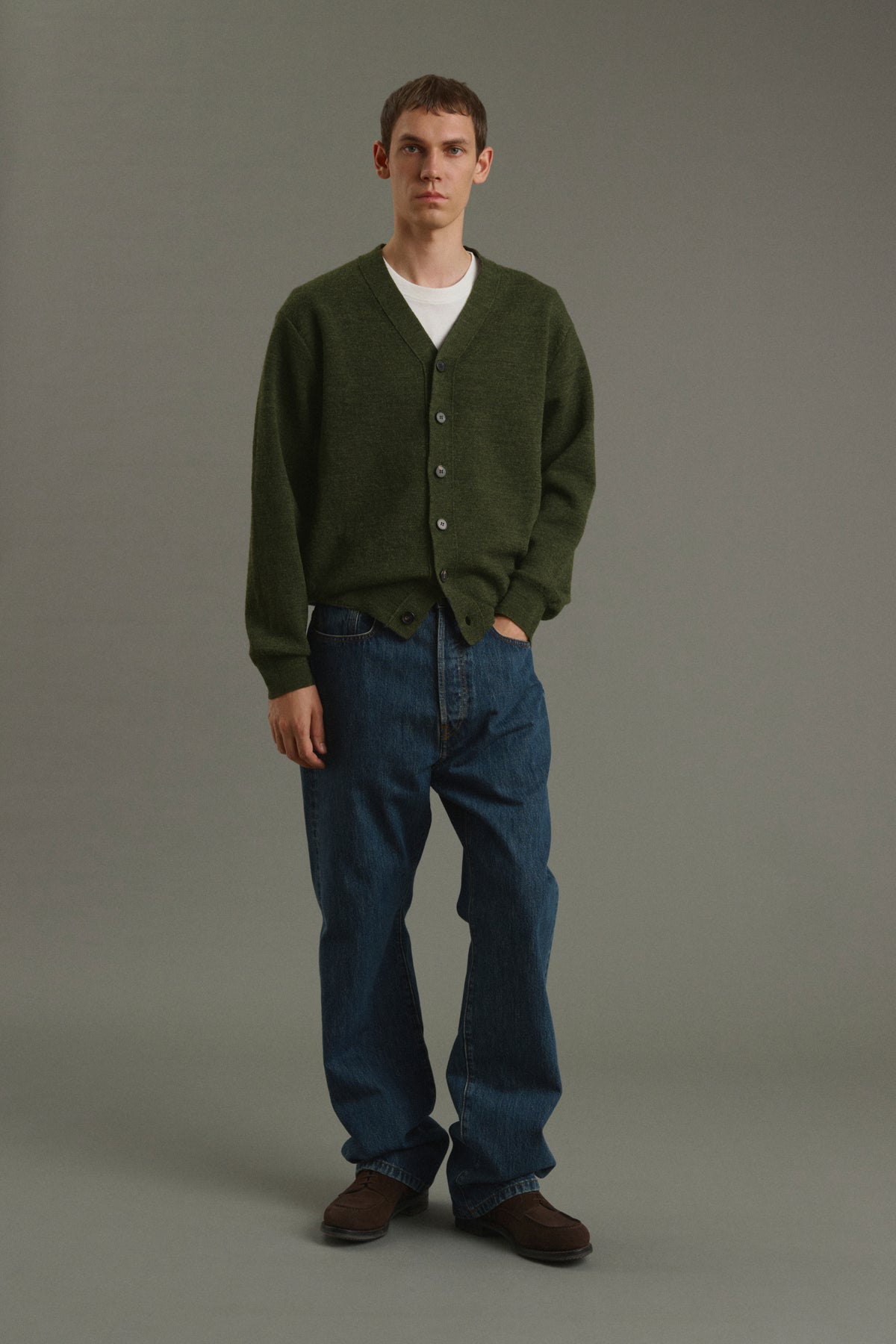 Cardigan Romeo - Dark Khaki - Wool - Men