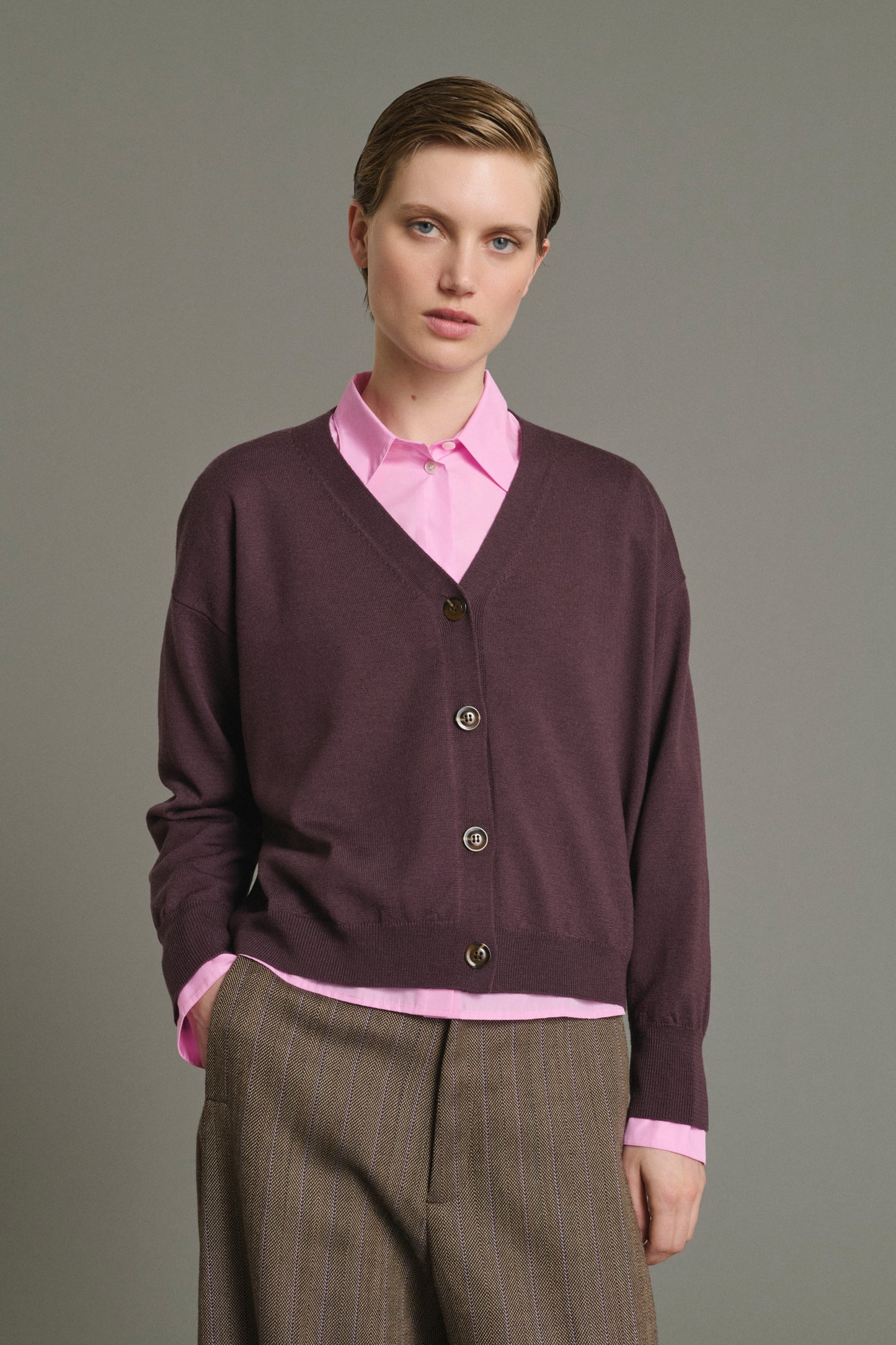 Cardigan Idem - Fig - Merino Wool - Women