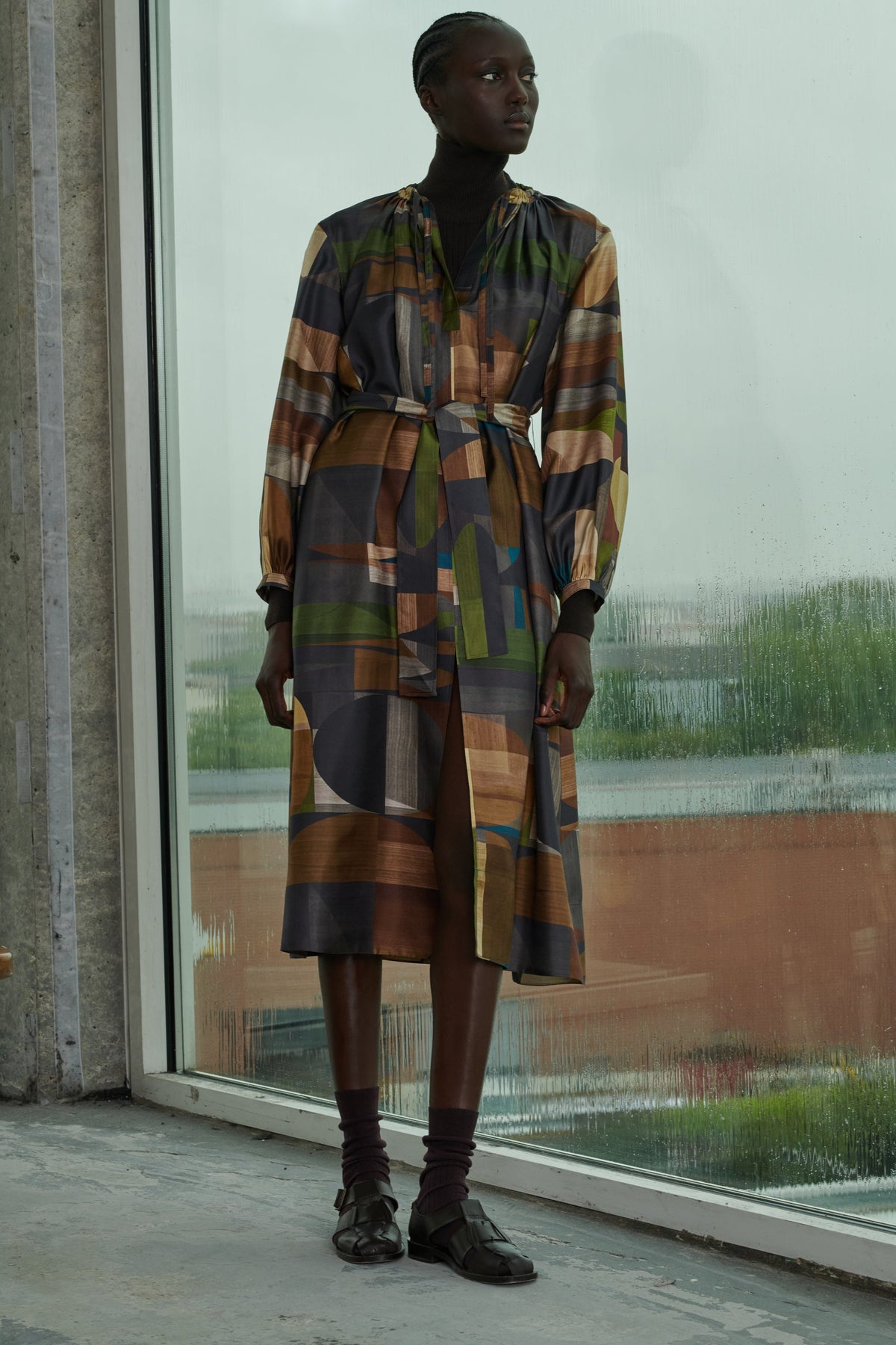 DRESS VANZY GREEN/BROWN
