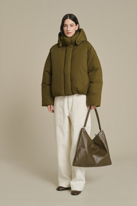 Gia Tote Bag - Khaki Smooth Leather with Eyelets Women - Soeur
